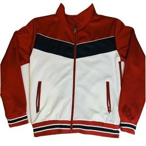 Retro Stitch Vintage Chevron Red White Zip Up Sz S